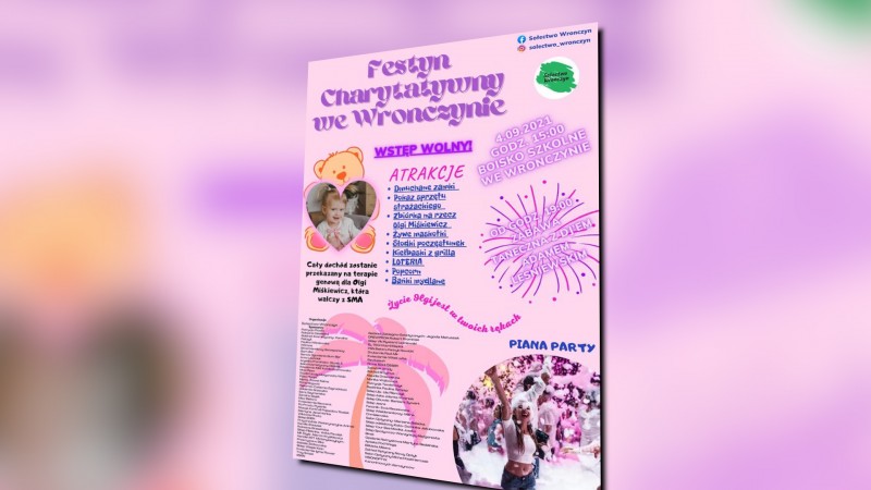 ZAPRASZAMY NA FESTYN CHARYTATYWNY WE WRONCZYNIE